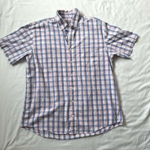IZOD Lightweight Poplin Plaid Button Up Short Sleeve Shirt XL Tall XLT Blue Pink